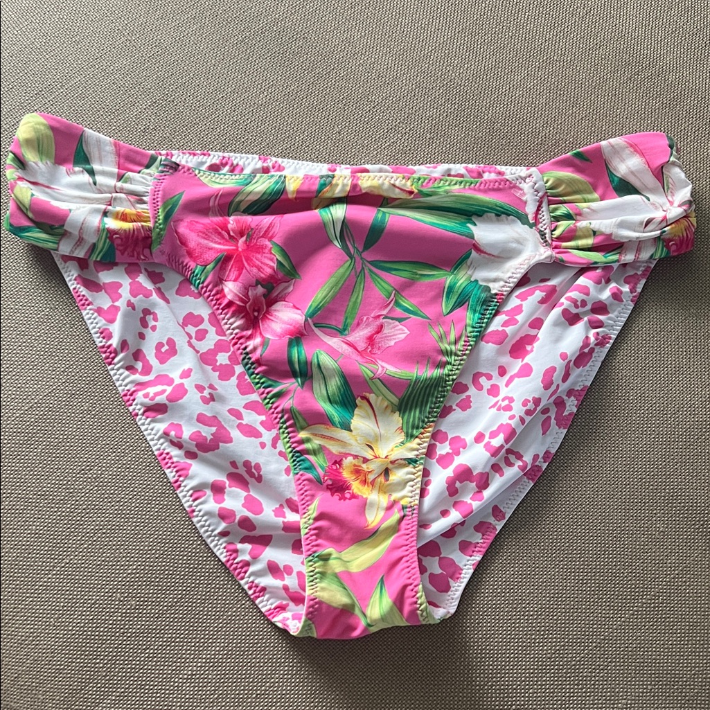 Tommy Bahama Orchard Garden Hipster Preppy Pink Reversible Bikini Bottom L Nwt